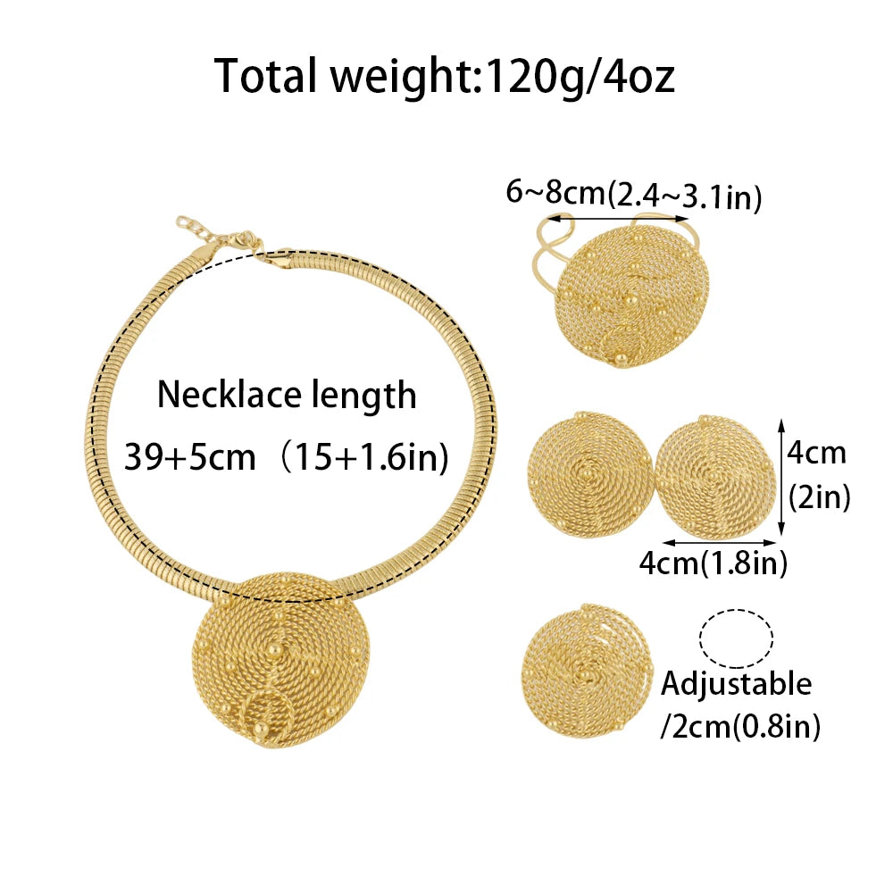 Exaggerated Gold Color Round Earrings Necklace America Larger Bangle Ring for Women Jewelry Set For Party Dressing Big promotion