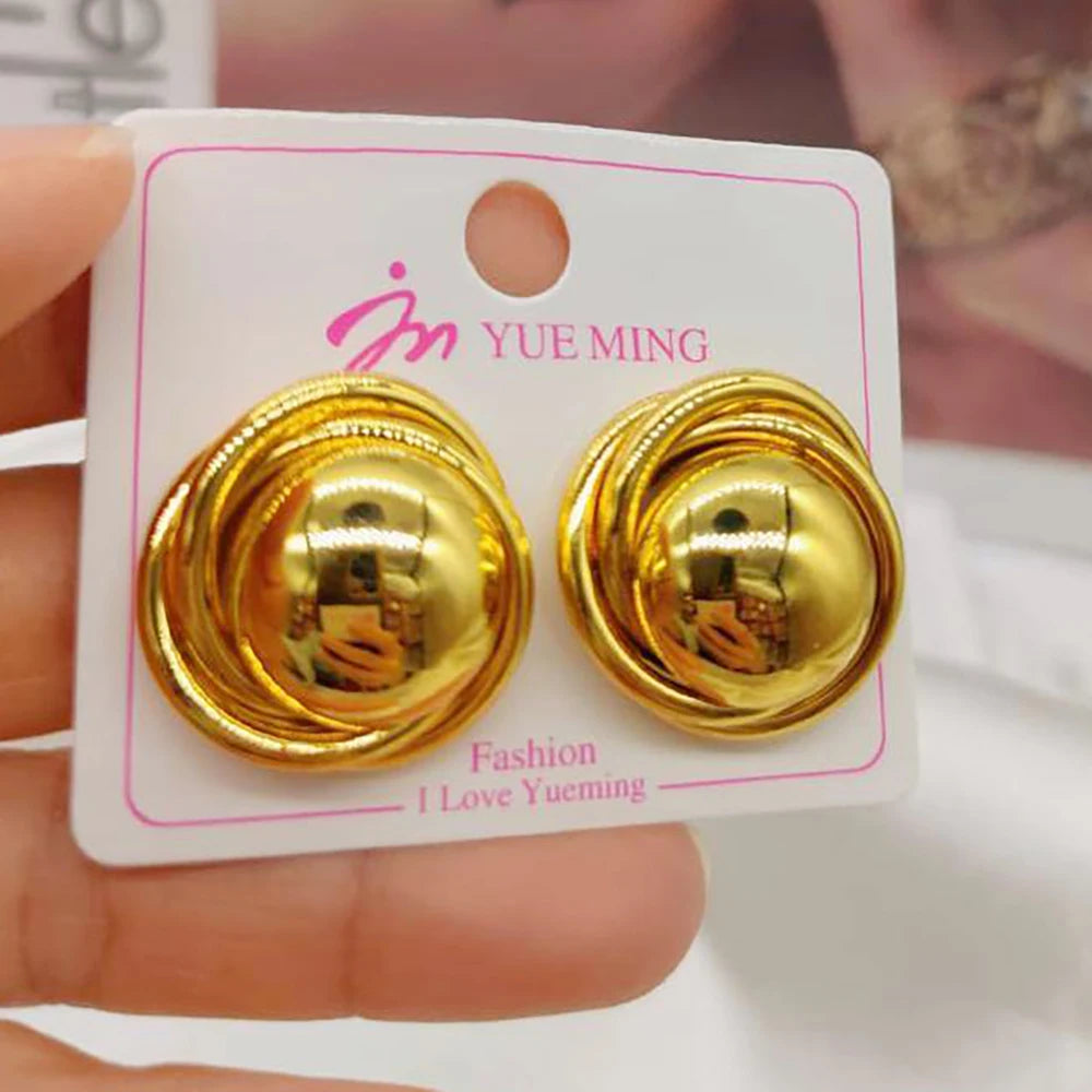 Trendy Round Metal Earrings For Women Gold Color Simple Style Stud Ear Party Holiday Fashion Jewelry Accessories Birthday Gifts