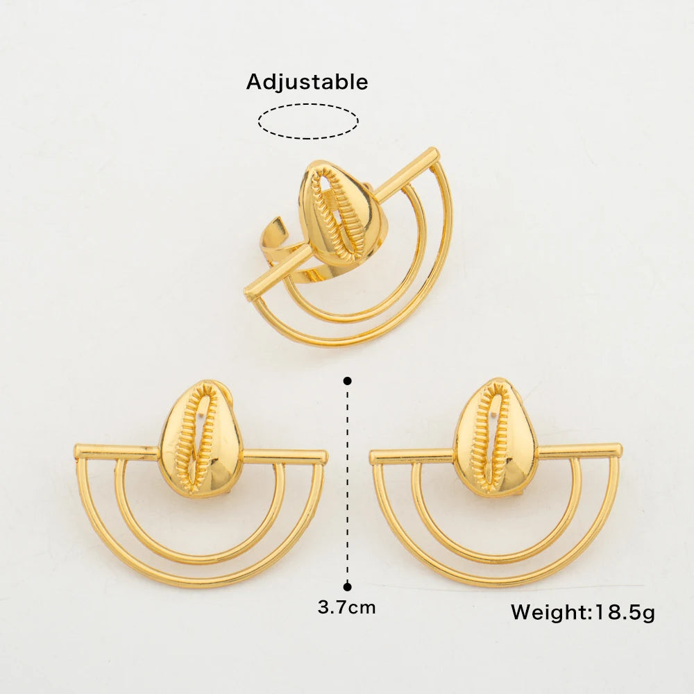 African New Fashion Design Earrings Ring Set Dubai Luxury Gold Color Jewelry Sets for Ladies Wedding Party Gifts Accessories