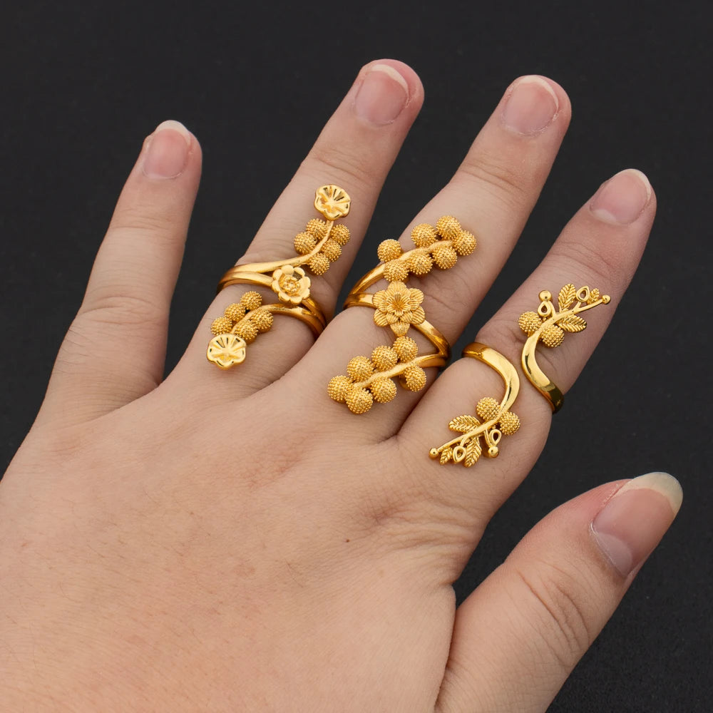 Luxury 18K Gold Plated Rings Copper Party Women Adjustable Long Rings Fashion Wedding Bride Round Opening Lady Finger Ring Gift