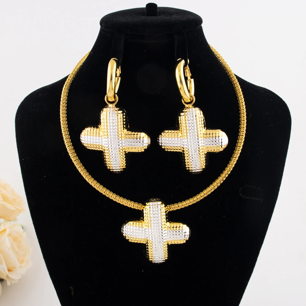 Dubai gold-plated women's large jewelry set Brazilian fashion trend earrings necklace Nigeria wedding gift accessories wholesale