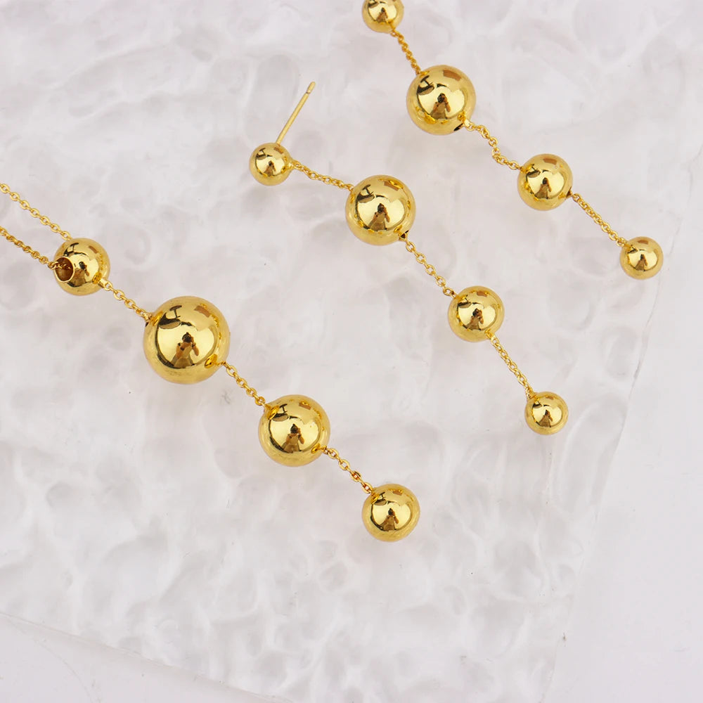 Stainless Steel Ball Shape Earrings Necklace to Women New Gold Color Fashion Jewelry Set For America Dubai Party Wedding Wearing