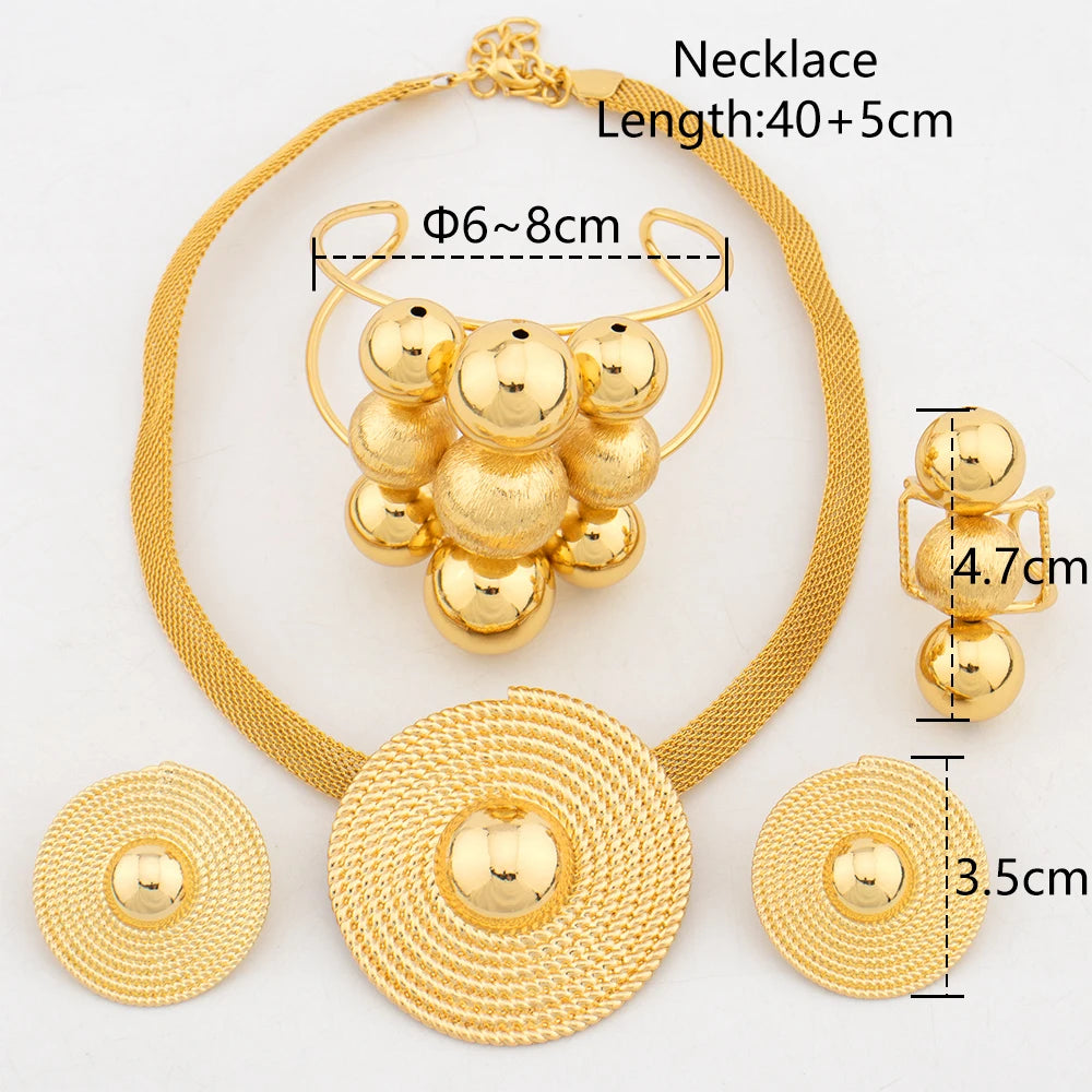 Dubai Fashion Beads Earrings Italian Gold Color Luxury Necklaces Women's Bangle Rings Trends Jewelry Sets Wedding Accessories