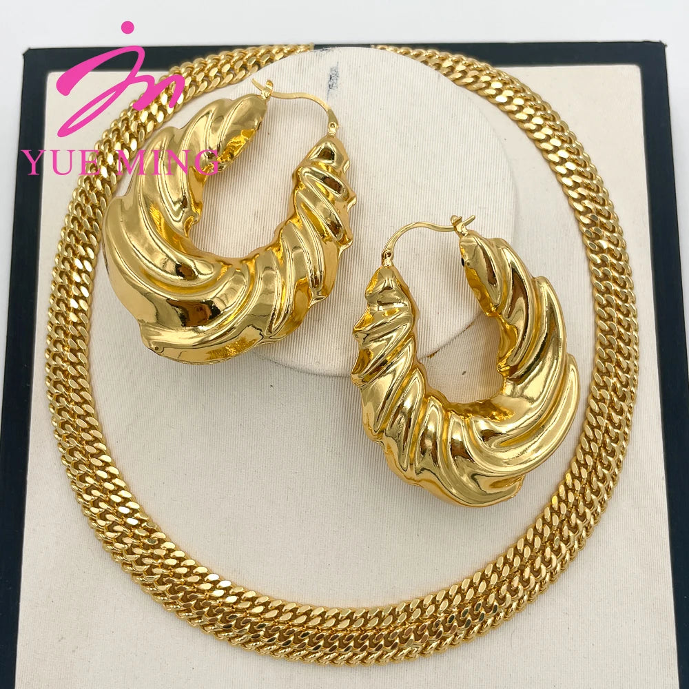 YM Trendy Jewelry Sets for Women Chunky Necklace Bold Earrings Dubai 18K Gold Plated Chain Fashion Jewellery for Party Wedding