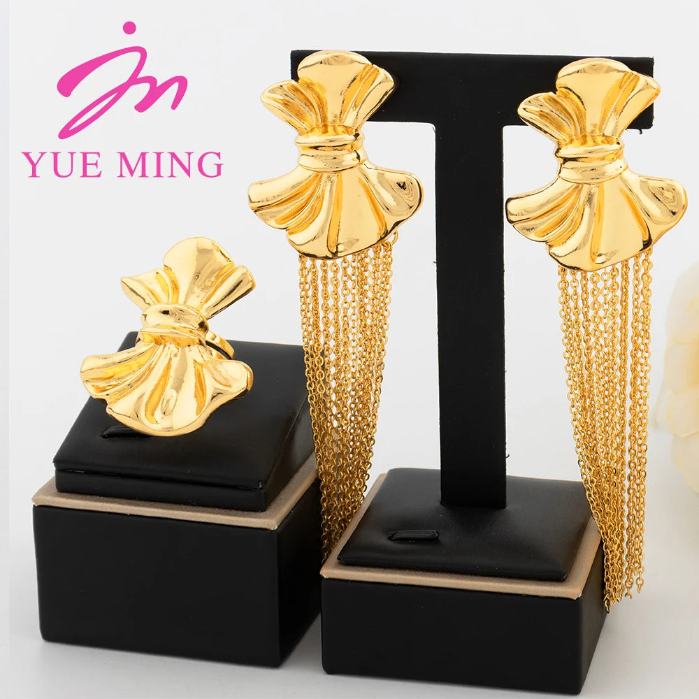 YM Gold Color Jewelry Sets for Women Dubai African Bridal Wedding Gifts Party Luxury Necklace Tassels Earrings Jewelry Accessory