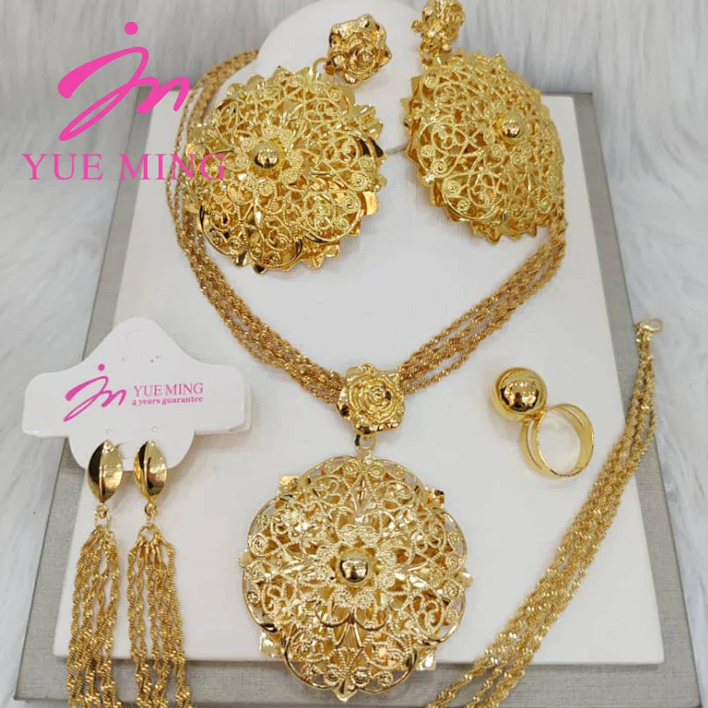 YM Jewelry Set for Women Nigerian Woman Accessories Jewelry Gold Color Popular Earrings Necklace Bracelet Ring Brazilian Gift - YUEMING JEWELRY