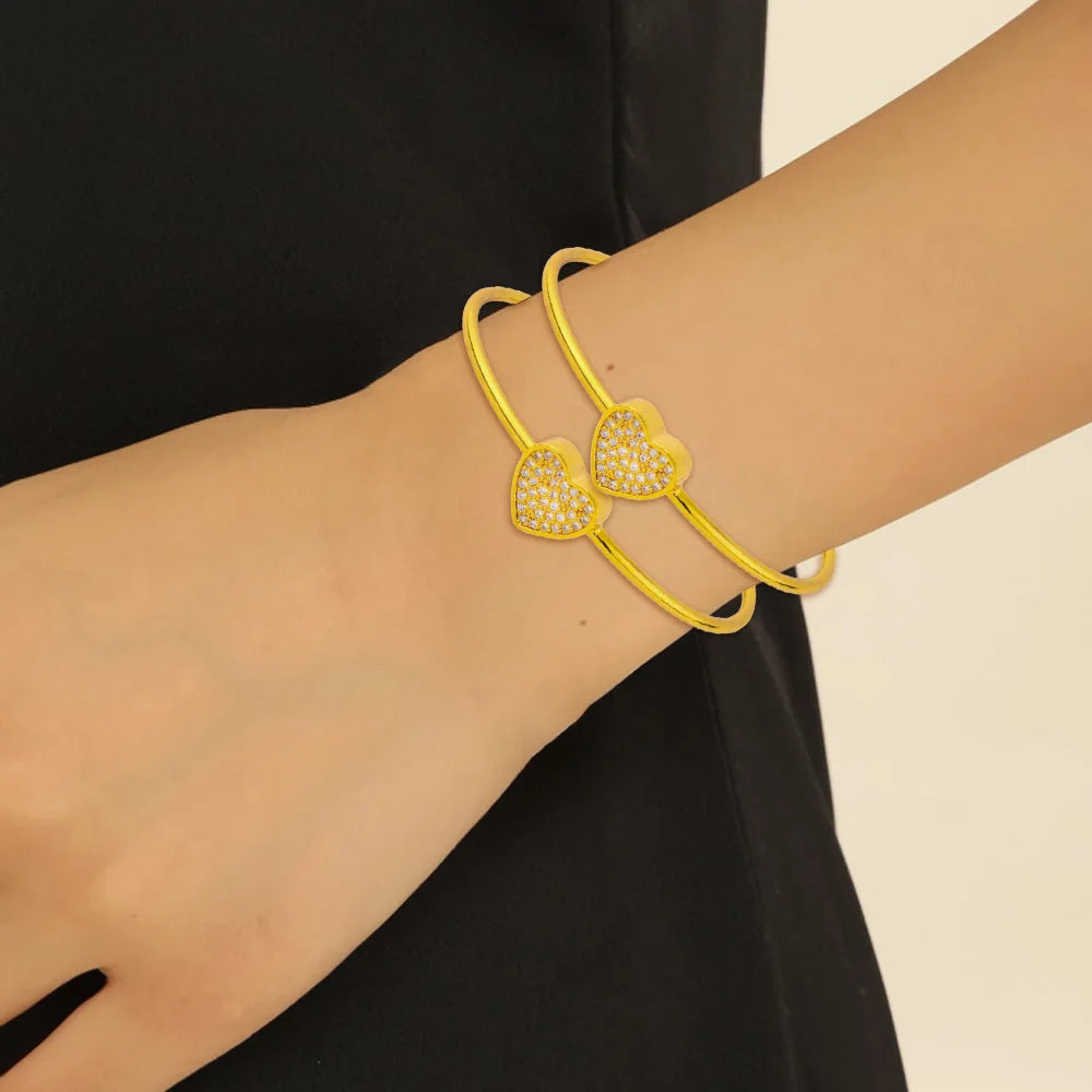 Hot New Fashion Adjustable Crystal Love With Heart-Shaped Bracelet Charm Bangles For Women's Daily Wear Jewelry Gifts