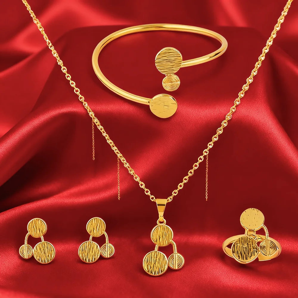 24k gold plated Cherry Design jewelry set New Double Sided Minimalist Metal Jewelry Set for women party accessories gift