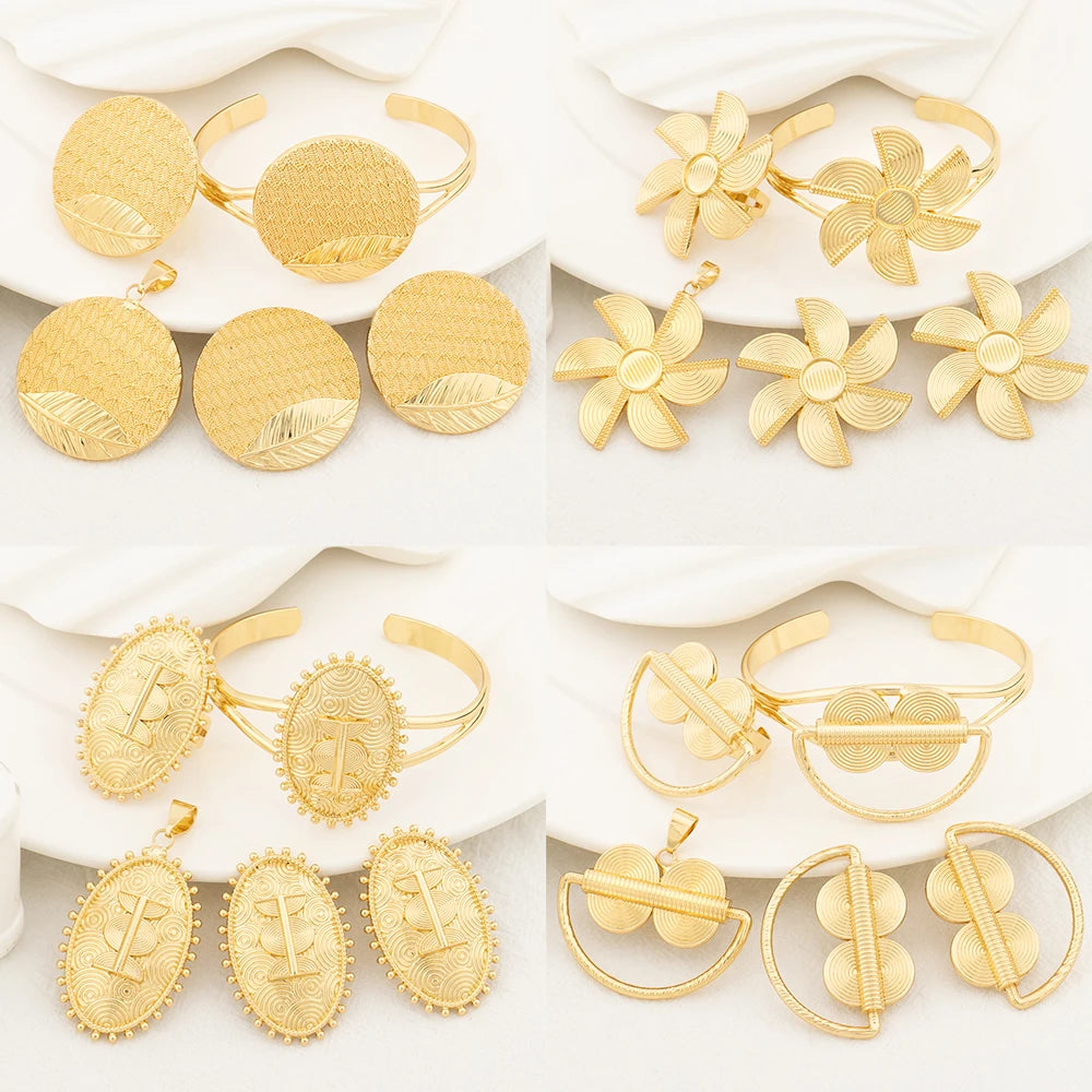 Gold Plated Jewelry Sets for Women Dubai African Party Wedding Gifts Pendant Earrings Bracelet Ring Gifts Jewelry Accessories