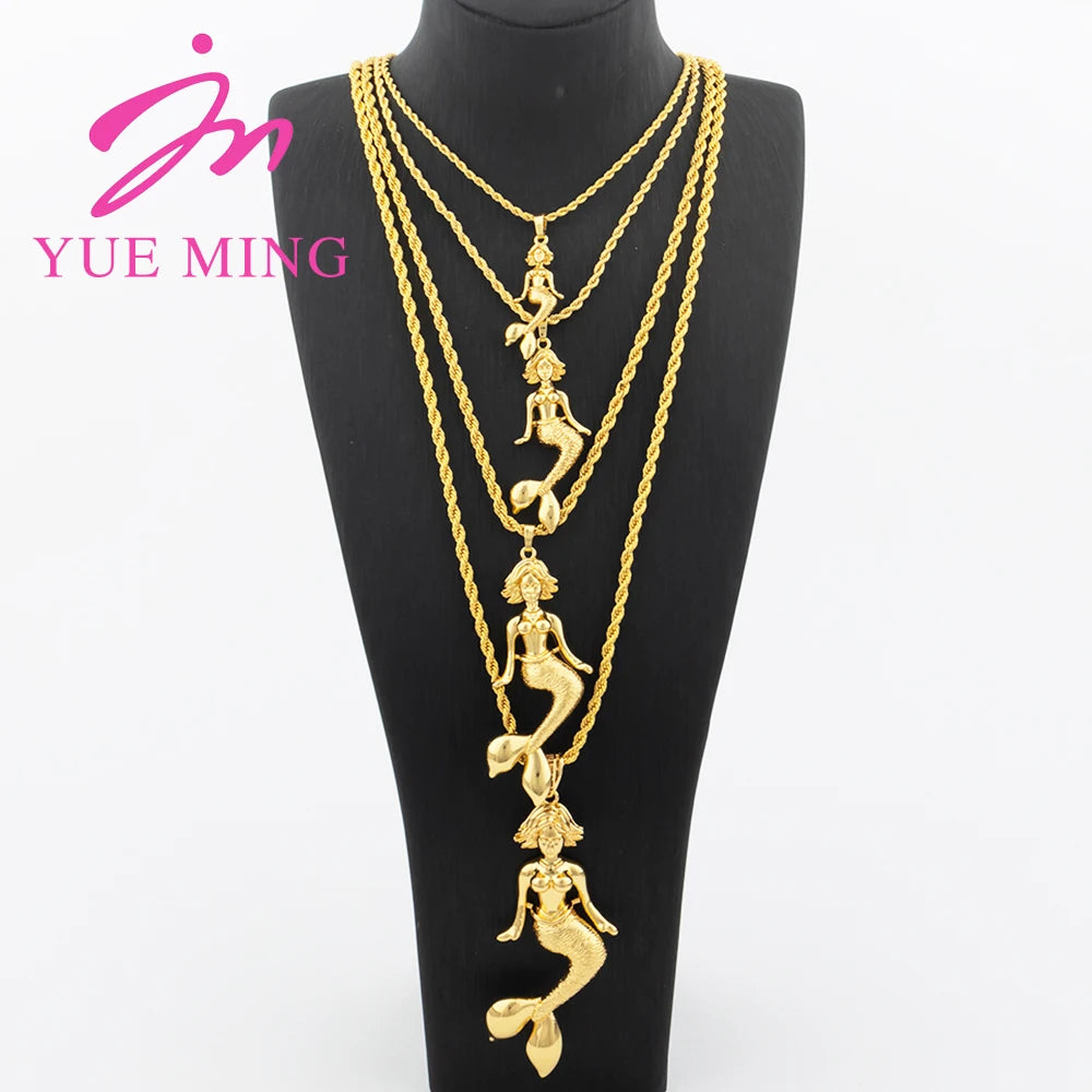 Mermaid Pendant For Women Man Pendant Copper Chain Necklace for Girls Small Medium Big Size Collar Fashion Jewelry Accessory