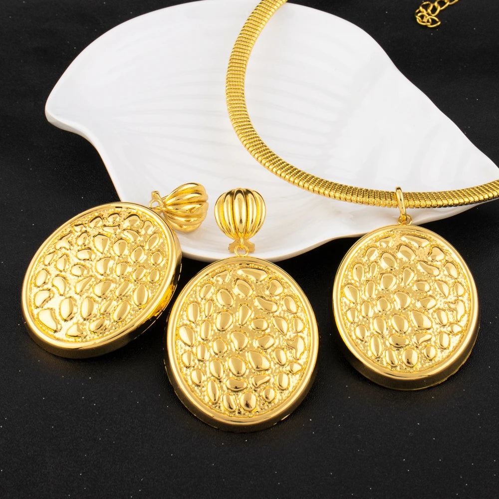 Dubai Round 24k Gold Plated Jewelry Set for Women Necklace Earrings Sets Daily Party Pairing Summer Wedding Party Free Shipping