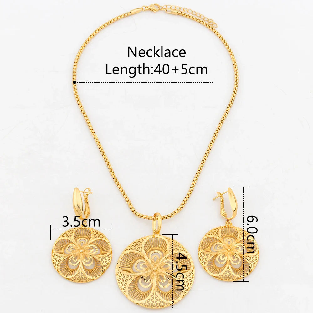 YM Jewelry 2024 Fashion Gold Plated Necklace Earrings Accessory Flower Pattern Lady Party Gift Dubai 18K Gold Plated Jewelry Set - YUEMING JEWELRY