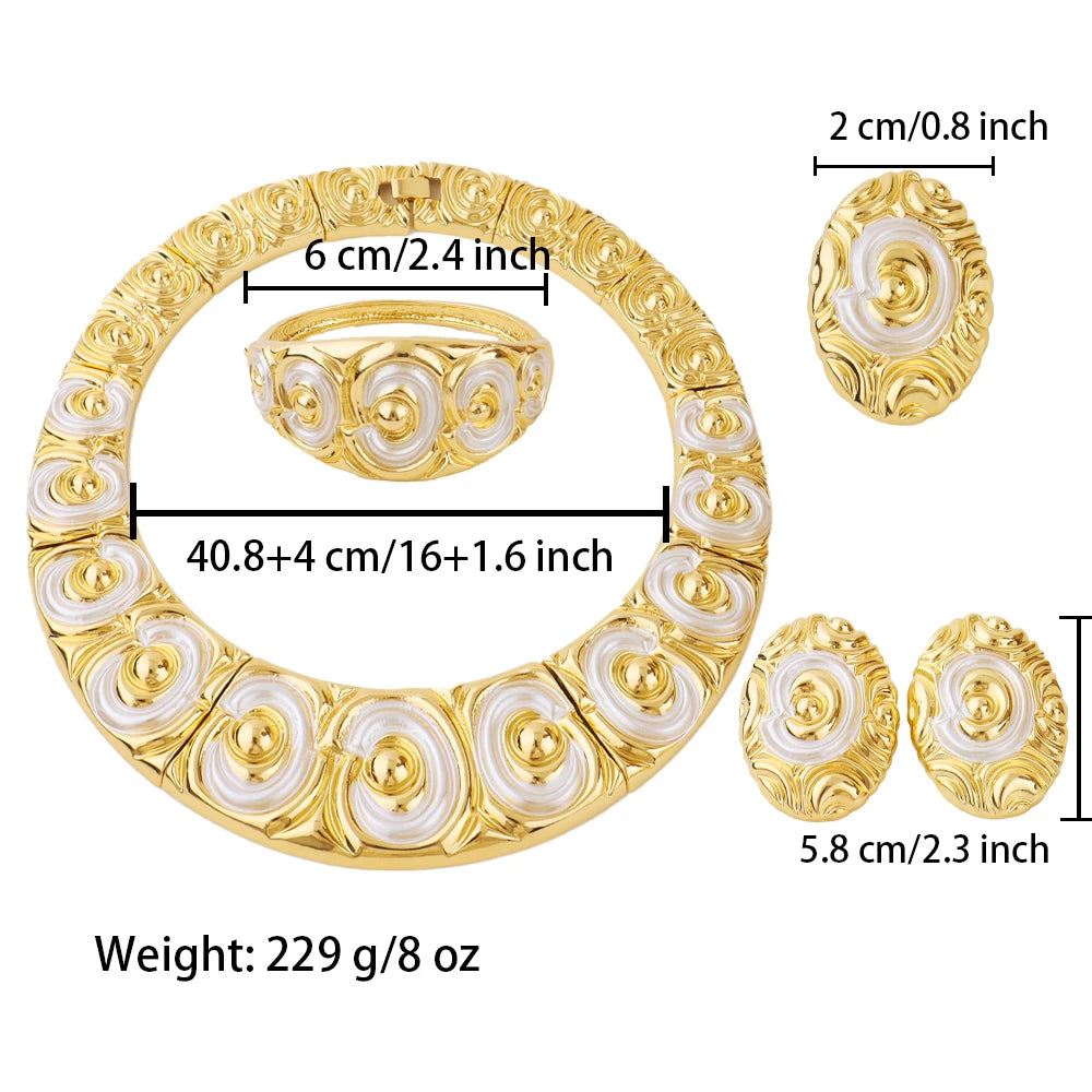 Dubai 18K Gold Plated Bridal Jewelry Set Heavy Necklace Bracelet Ring Earrings Party Wedding Classic Jewelry Gift Set Wholesale