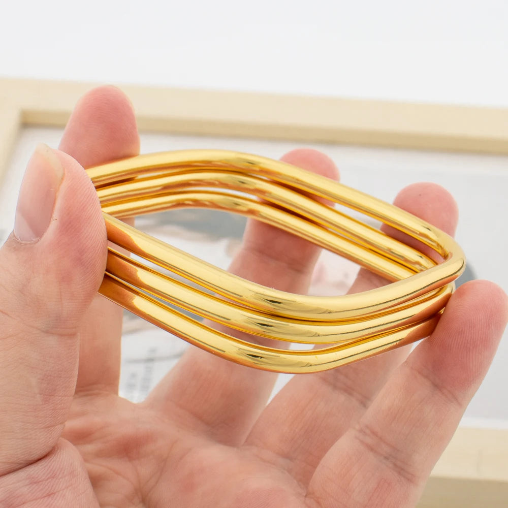 Dubai Gold Color Bangle Ring Set for Engagement Irregular Design Cuff Bangles Cocktail Ring Ladies Elegant Stacked Bracelets