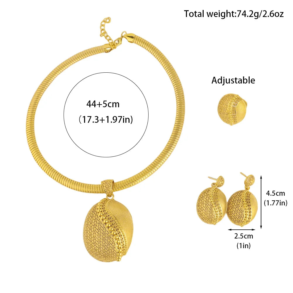 Ethiopia New Style Vintage 3Pcs Jewelry Sets Dragon Egg Shape Pendant Necklace Dubai Mystical Earrings Ring For Party Easter Gif