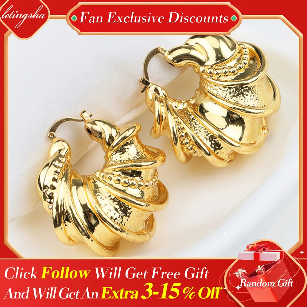 Trendy Earrings and Pendant Set For Women Necklace Fashion Jewelry Copper Golden Geometric Wedding Party Gift