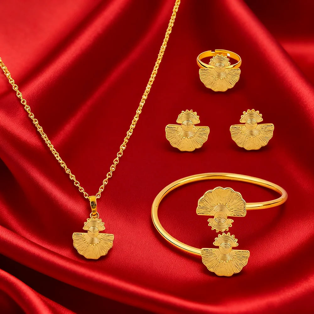 india africa 24k gold plated jewelry set Stainless Steel Earrings Necklace Bracelets rings for women party accessories gift