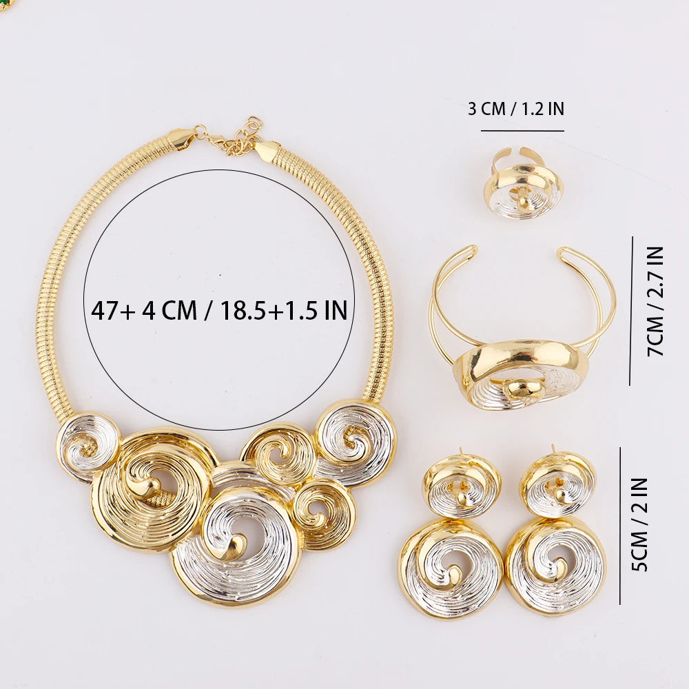 Fashionable Summer Vacation Jewelry Set for Women Ocean Sea Wave Shape Earring Necklace  Exaggerated Ring Bangle for Beach Party