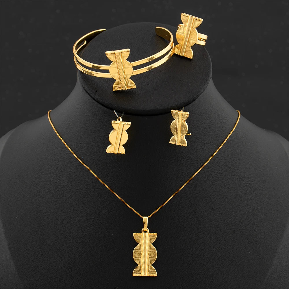 Dubai Small Necklace Earrings Ring Bangle Set Luxury Jewelry Sets Child Copper Copper Material Harmless Non Allergenic Jewelry