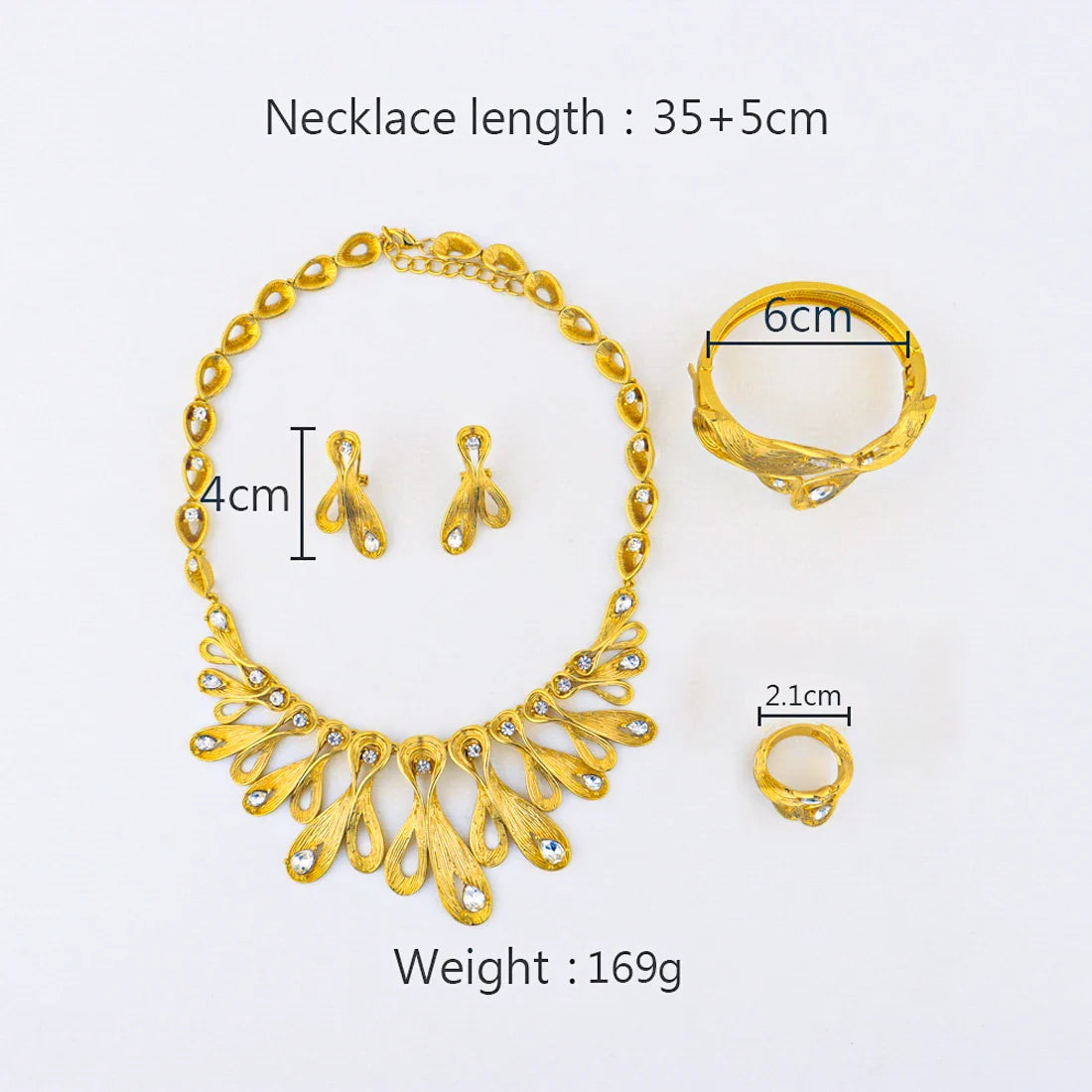 Elegant Gold Plated Jewelry Set 4Pcs with Bracelet Ring Earrings Necklace for Women Mother's Day Gift Party Accessories