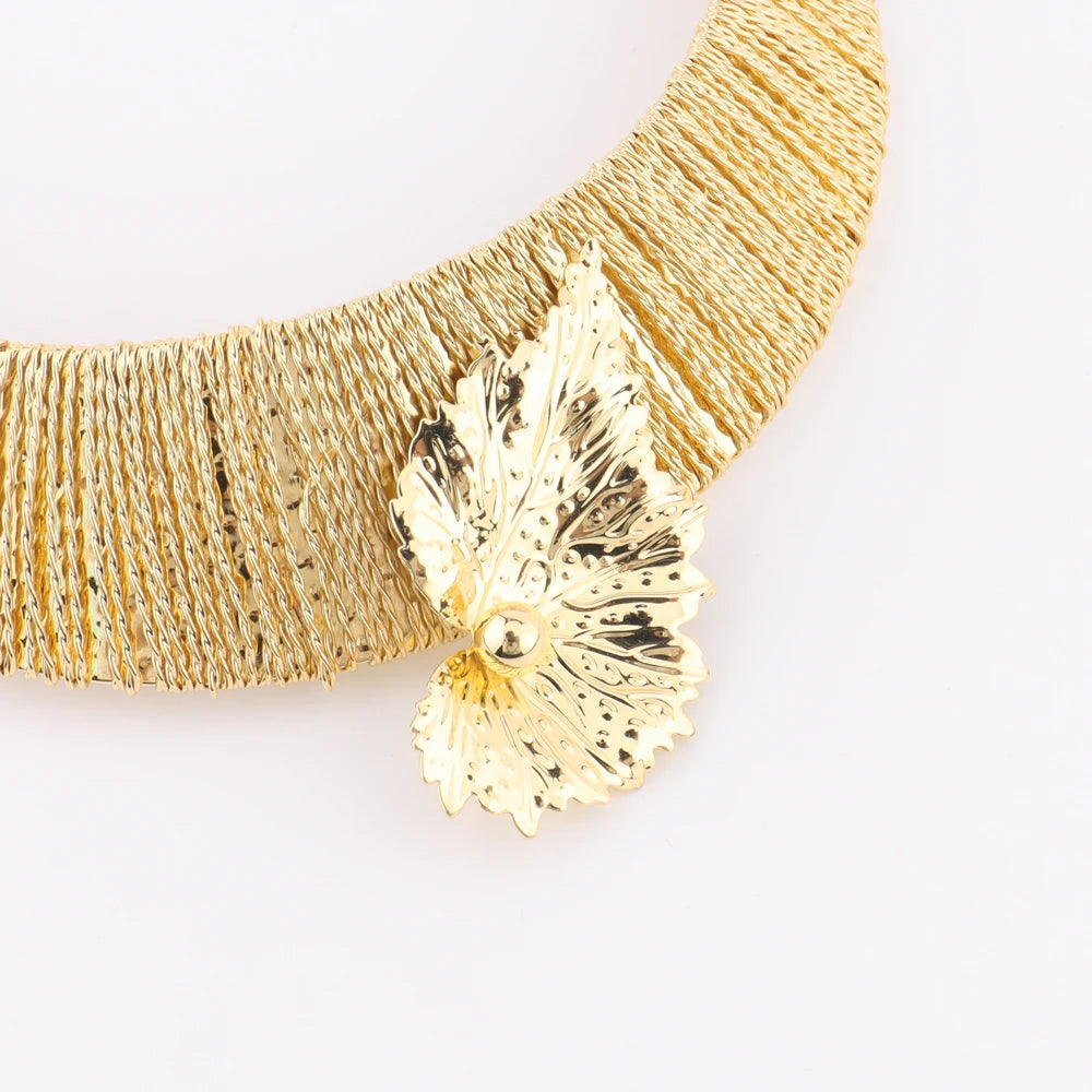 YM Gilding 4PCS Jewelry Set for Forest Queen Luxury Wedding Party Gif Leaf Bracelet Ring Earring Necklace Fashion Accessories