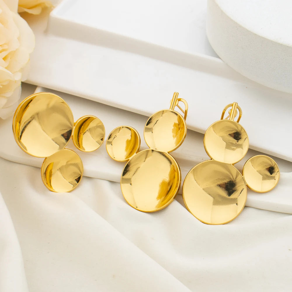 18k Gold Plated Clip Earrings and Finger Ring Dubai Copper Jewelry Set Fashion Earrings Jewelry for Women Party Gift for African