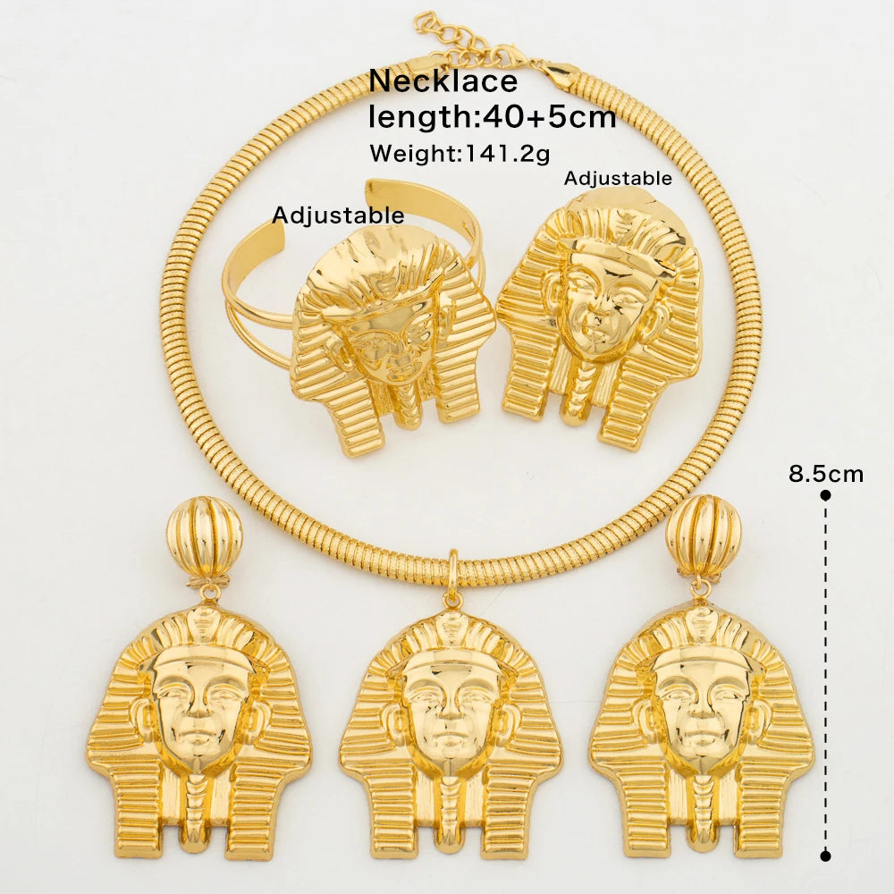 Gold Color Large Jewelry Set for Women Human Design Earrings Necklace Dubai African Bracelet Ring Weddding Bridal Christmas Gift