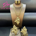 YM Jewelry Set for Women Gold Color Bridal Wedding Ethiopia Dubai Nigerian African Necklace Earrings Bracelet Ring Jewellery - YUEMING JEWELRY