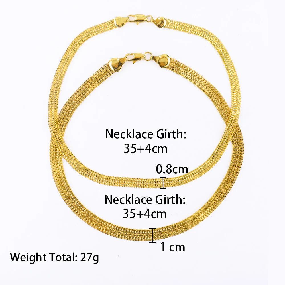 Width10/8MM Stainless Steel Necklace Jewelry for Men Women Gold Plated Hip Hop Flat Chain Stacked up Jewelry Set For Dubai Party