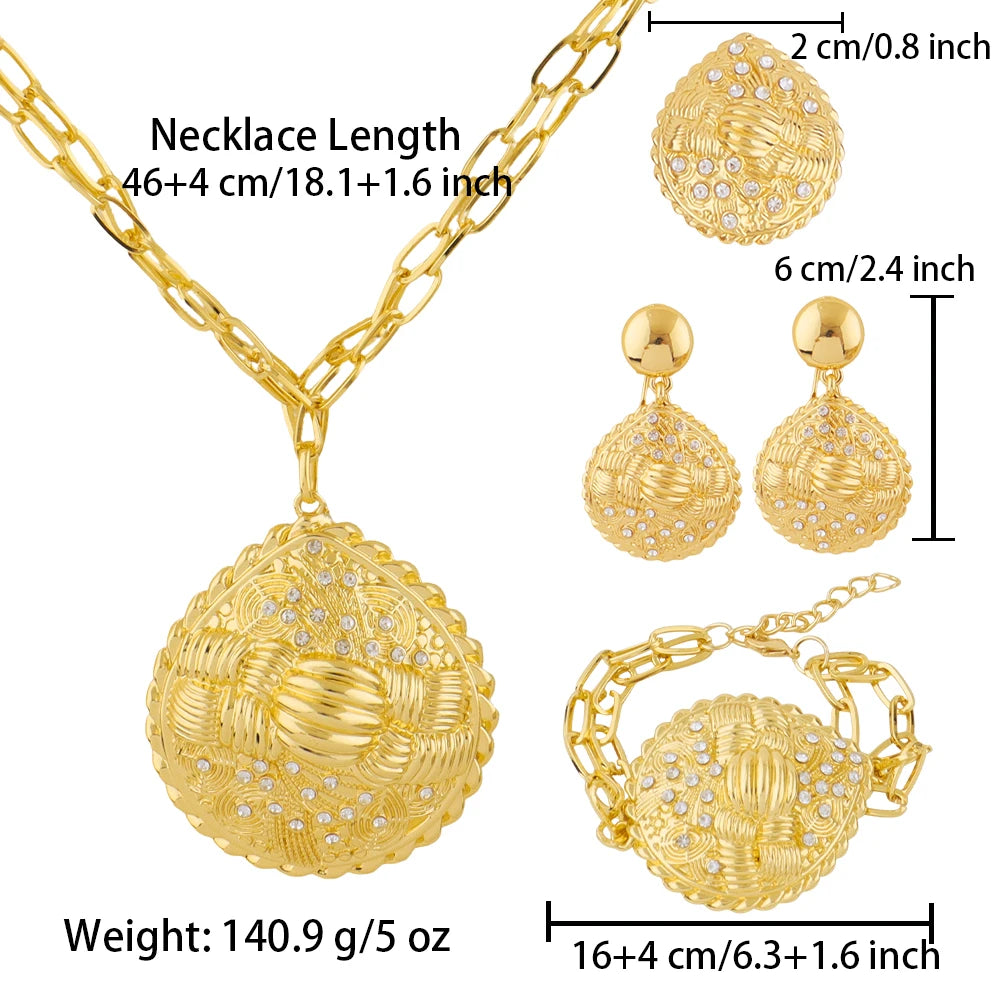 Brazilian Indian Dubai Gold Plated Jewelry Sets for Women Arab Bridal Luxury Necklace Earrings Bracelet Ring Party Gift Set