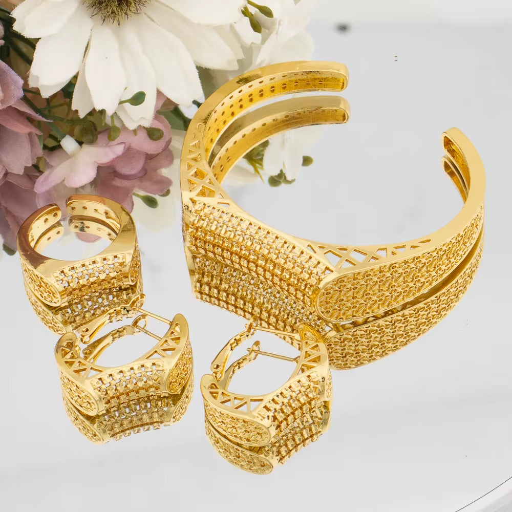 Yueming Luxury Dubai Gold Plated Bracelet Ring Copper Earrings