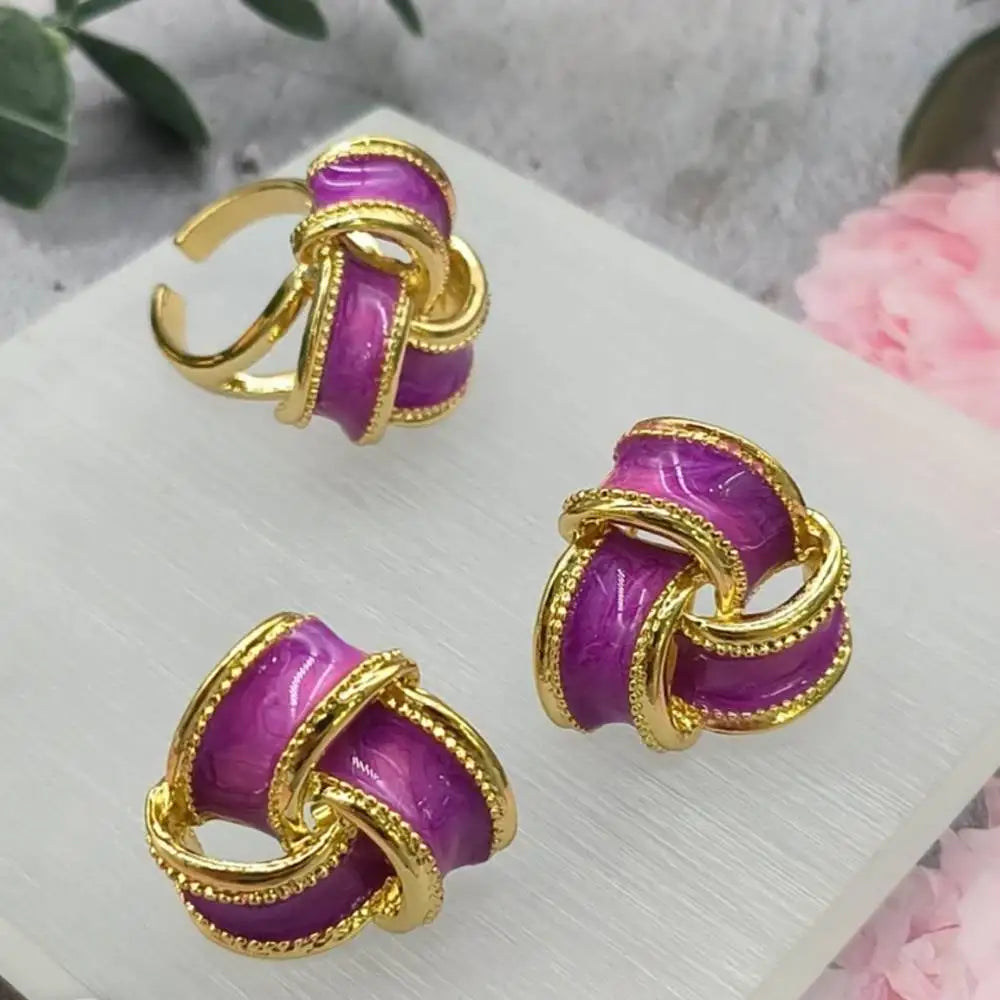 Gold Color Women Earrings Ring Nigeria Africa Fashion Earrings Jewelry Advanced Shine Gold Plated Ring Banquet Wedding Party