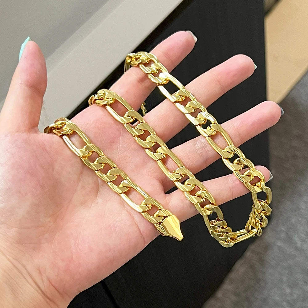 Stainless Steel Figaro Chain Cuban Link Necklace Bracelet  For Men Women Aestethic Colar Choker Collar Gold Color fine Jewelrys