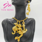 YM Egyptian Pharaoh Pendant with 60cm Necklace Dubai 18k Gold Plated Bear Drop Earrings Copper Jewelry Sets Wholesale Jewellery - YUEMING JEWELRY