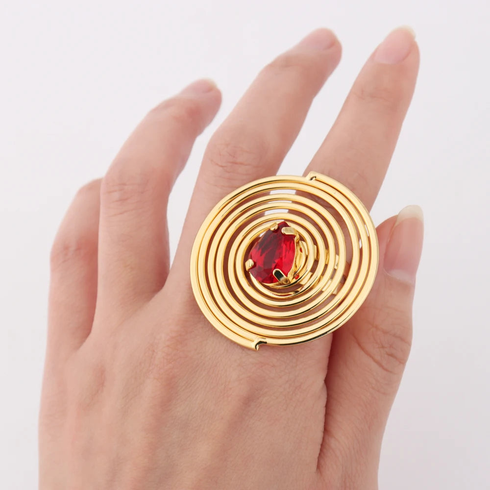 Dubai Luxury Gold Plated Round Shape Noble Women Jewelry Set With Bangle Necklace Ring Earrings Exclusive Design Festival Gift