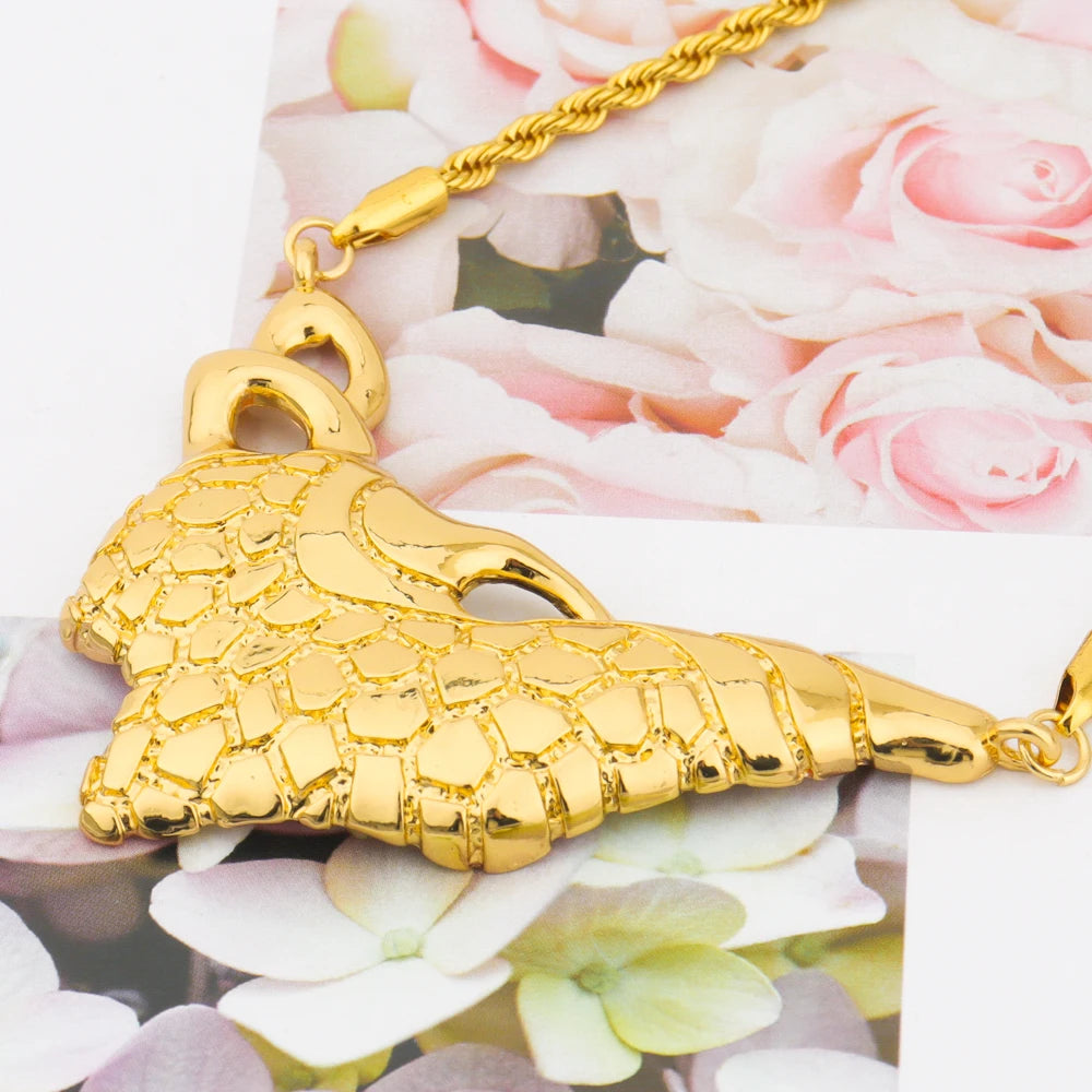 Luxury Dubai Gold Plated Stripe Pendant Gold Color Necklace Bracelet Earrings Ring Set Women's Day Event Party Vintage Jewelry