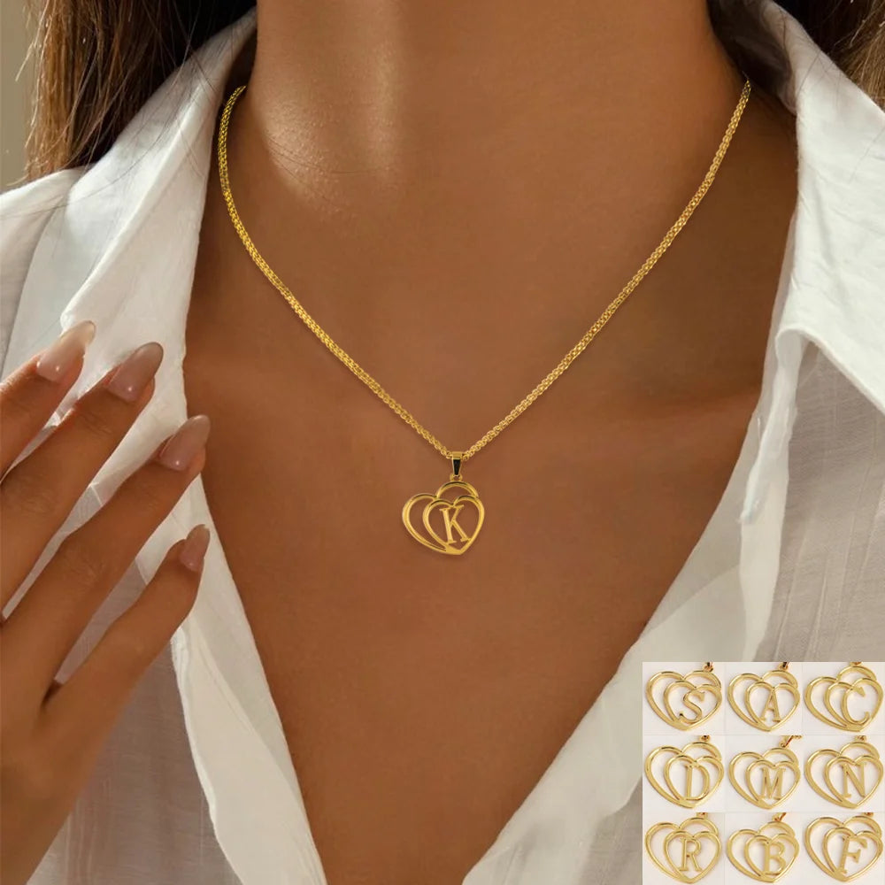 Ethiopia Alphabet Women Necklace Stainless Steel Exquisite Jewelry Personalize Heart Shaped English Letter Necklace Party Easter