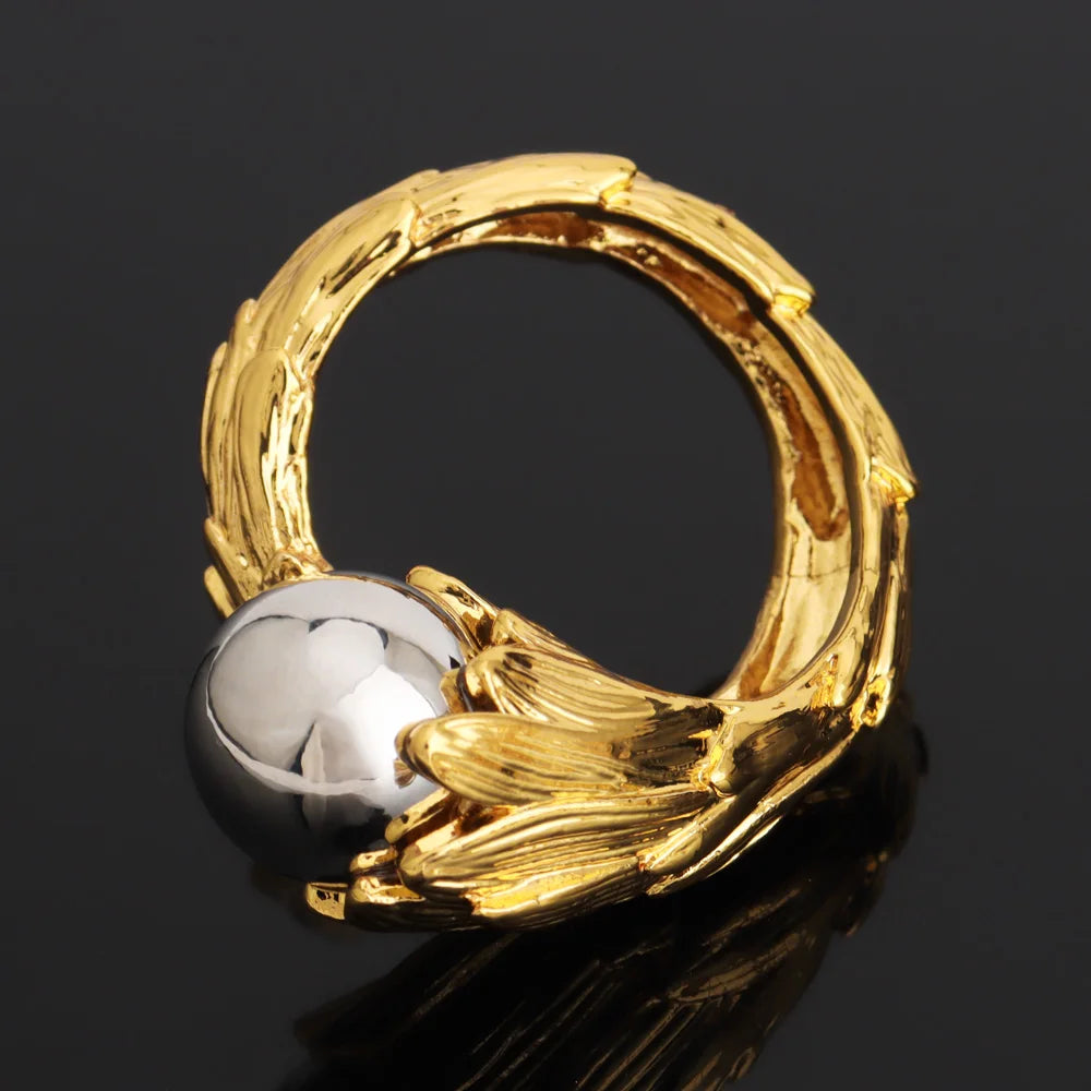 Cuff Bangle With Ring Luxury Gold Plated Bracelet Jewelry Nigerian Wedding Party Gift Dubai Hollow Out Design Bracelet