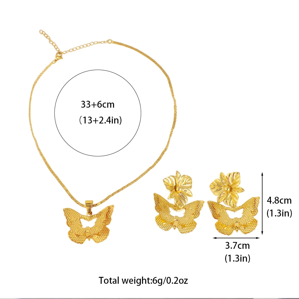 French Elegant Gold Plated Women Necklace Earrings Set for Girl Fashion Jewelry Accessories Gift for Wedding Party Banquet