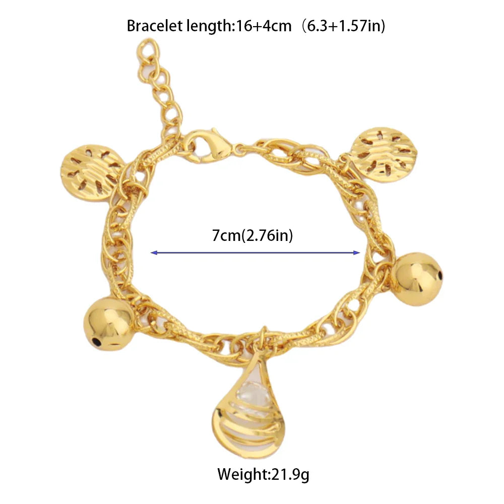 Luxury Gold Color Bangles Noble Women's Stainless Steel Jewelry Zircon Pendant Handmade Link Chain For African Party Wedding