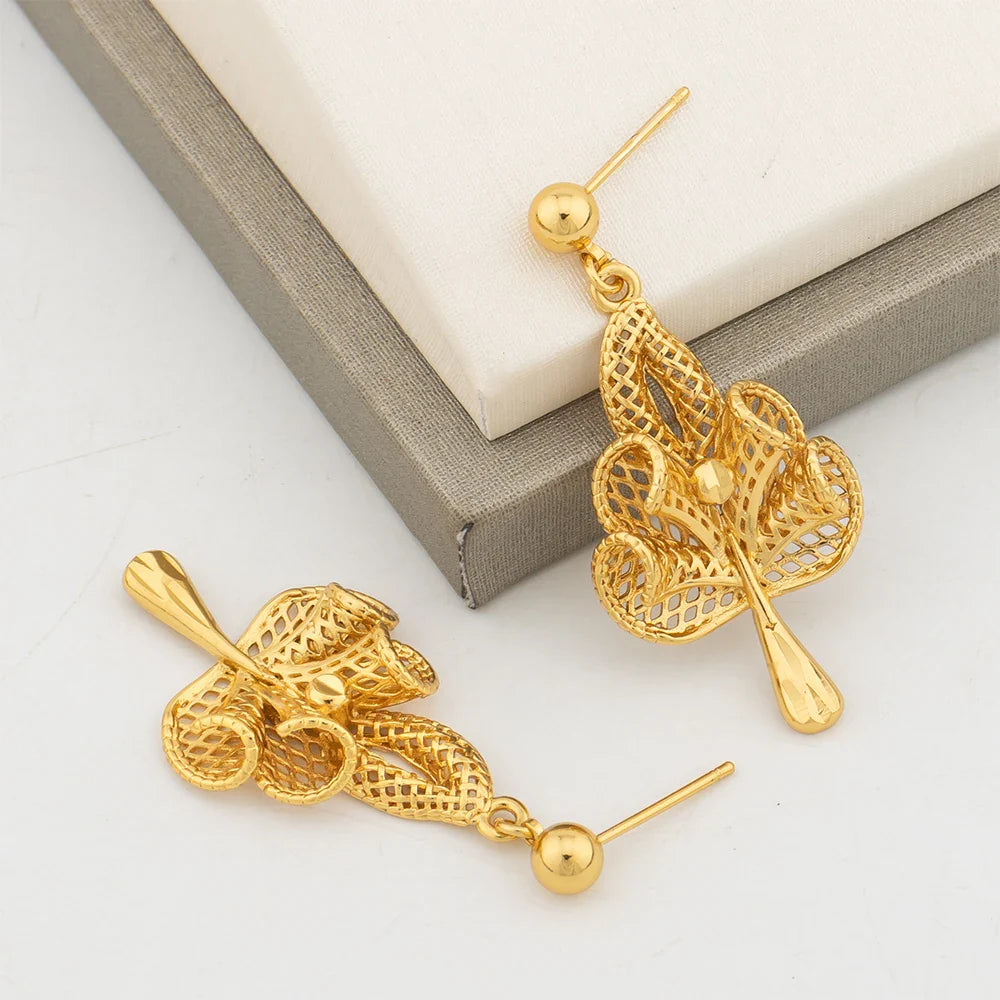 YM Necklace For Women Dubai Gold Plated Jewelry Set Original Flower Shape Earrings Rings Bracelets Wedding Gifts Nigeria Bangles - YUEMING JEWELRY