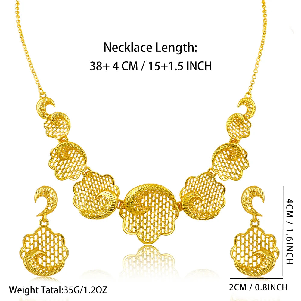 Luxury Charm  Necklace Earrings  Jewelry Set  With Hollow for Women Dubai Fashion  for 24k Gold Plated Jewelry Set Party Gifts