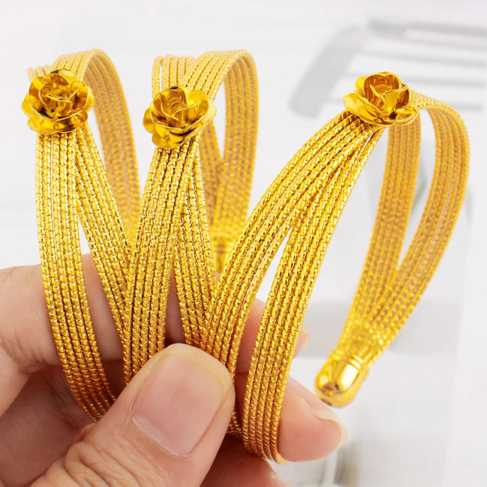 Gold Plated Adjustable Bracelets Vintage Men's Fashion Twist Texture Bangles for Women Jewelry Statement Streetwear Goth Gifts
