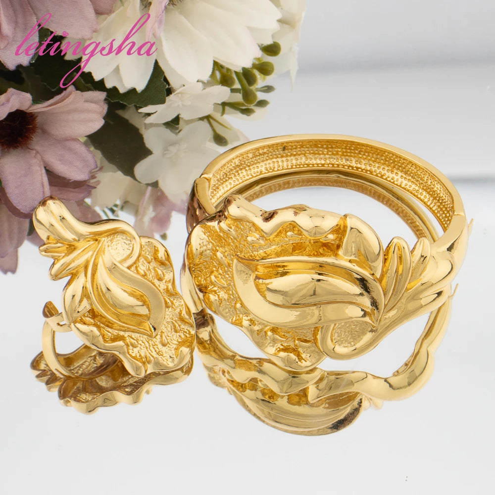 Hoop Large Italian Bangle Rings Set for Women Fashion Women Copper Cuff Bracelets Jewelry Ladies Luxury Gold Color Party Gifts