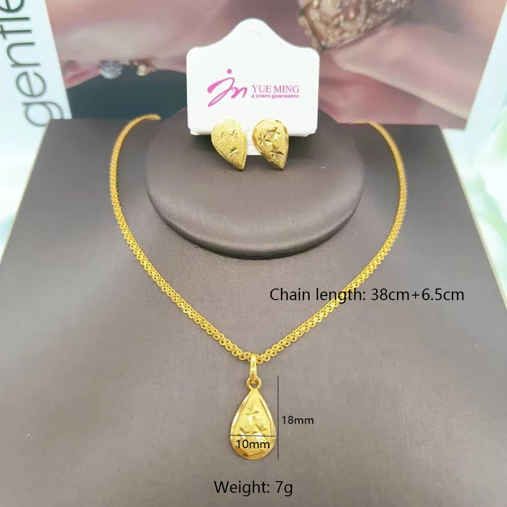 Exquisite Gold Color Jewelry Set for Party Stud Earrings and Pendant Necklace African Bridal Jewelry Set for Engagement Party