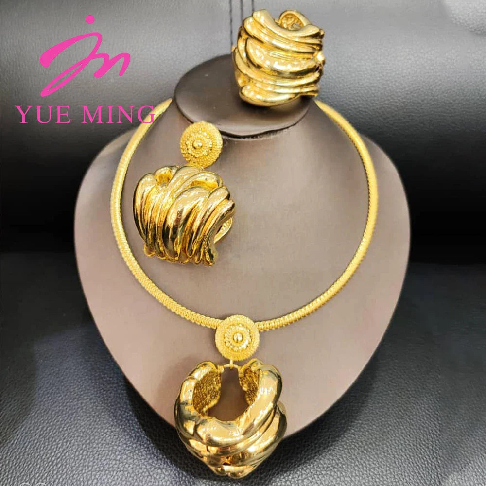 YM Jewelry Sets Fashion 18K Gold color Classic Jewelry For Women Earrings Pendant Necklace Wedding Party Gifts Trendy - YUEMING JEWELRY