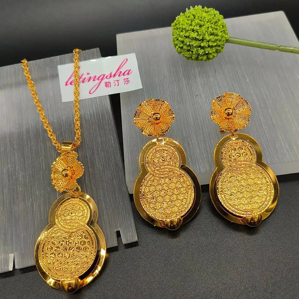 Rose Gold Color Dubai Luxury Noble Necklace Earrings Women Jewelry Set For Nigeria Bride Wedding Party Banquet Jewelries Gift