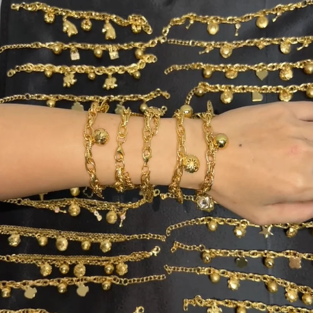 Gold Color Charming Women Wrist Chain Jewelry Plant Heart Shape Adjustable Bracelet Stainless Steel Luxury Bangle Gift 1Pcs