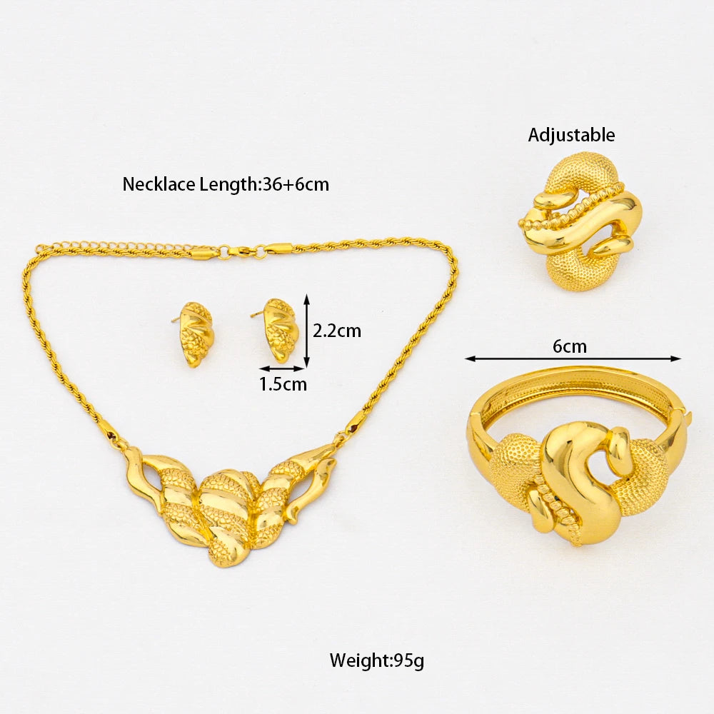 YM Dubai Bride Gold Color Jewelry Set Luxury Pattern Necklace Earrings Ring And Bangle Accessories  For Wedding Women's Day