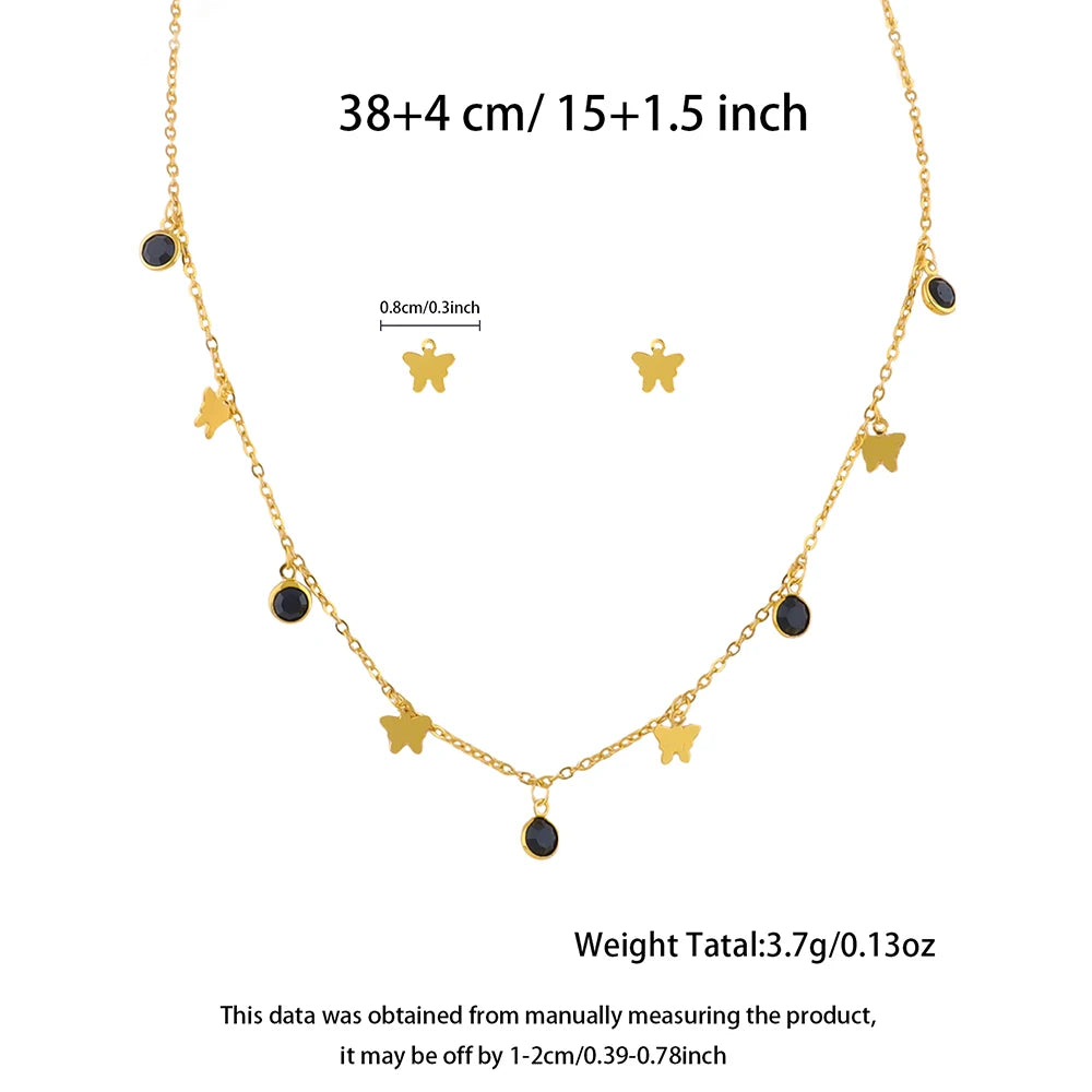 Stainless Steel Butterfly Pendant Necklace Earring For Women Girl Canadan New Trend Clavicle Chain Jewelry Set Gift For Party